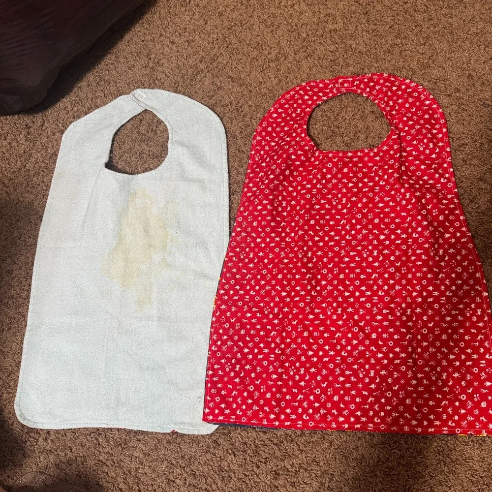 2 Baby Bibs Reversible Handmade Long Christmas Calico Flannel